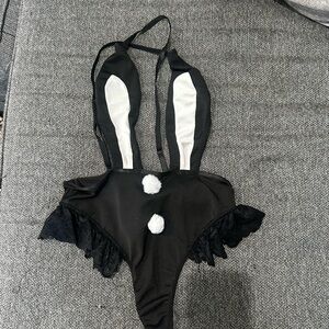 SHEIN Black and White Chemise with Bunny Motif